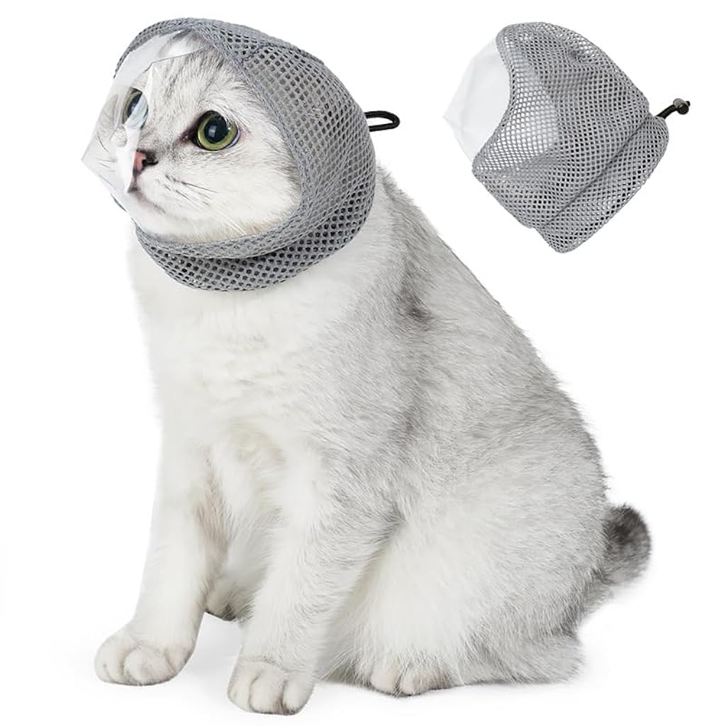 Qpets Cat Face Muzzle Clear TPU Cat Face Muzzle for Grooming Breathable Mesh Drawstring Closure, S Qpets Cat Face Muzzle Clear TPU Cat Face Muzzle for Grooming Breathable Mesh Drawstring Closure, S
